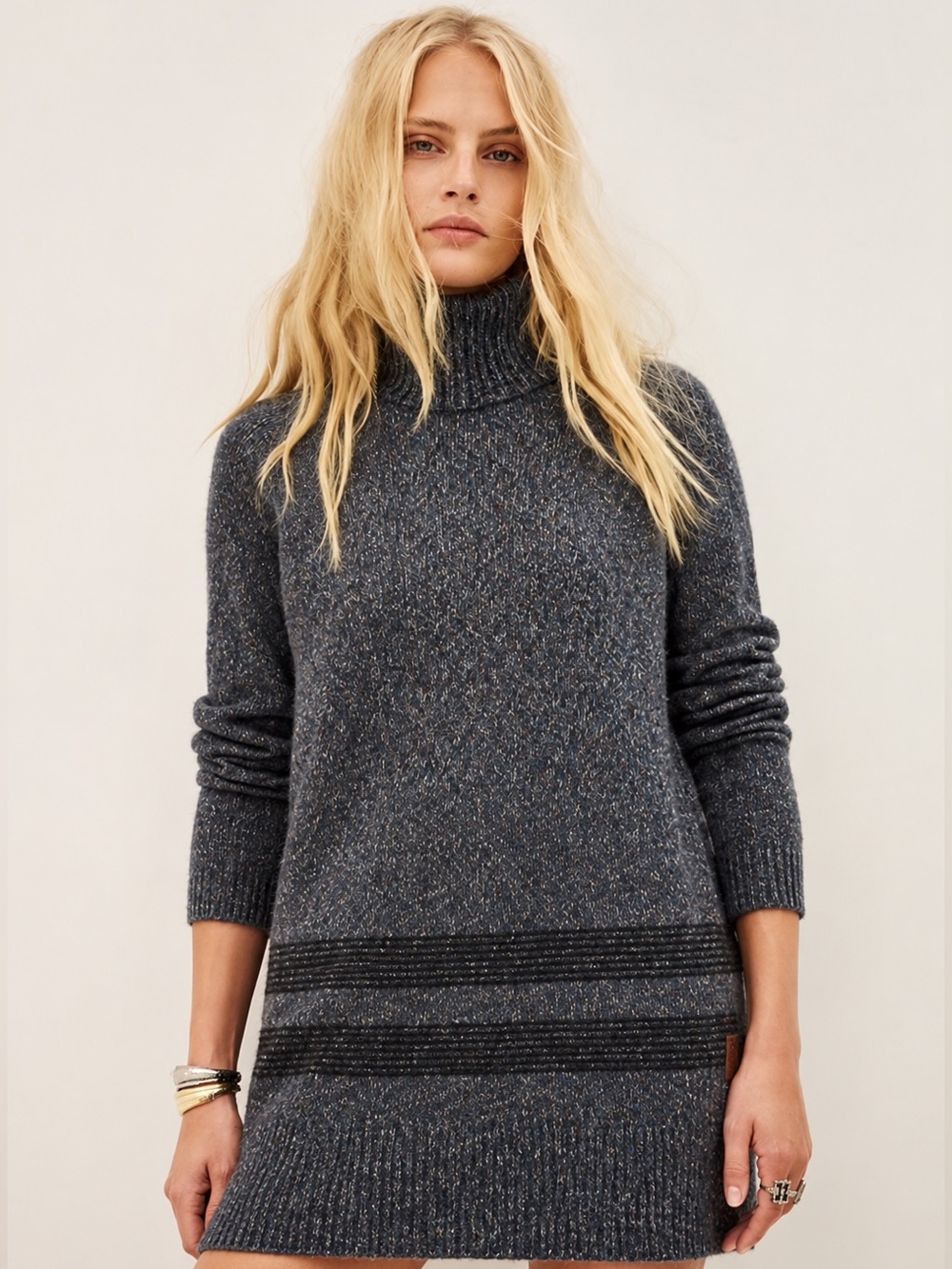 ROOTS NWOT Lambswool Blend Turtleneck Sweater Dress Tunic Jumper Charcoal Grey M
